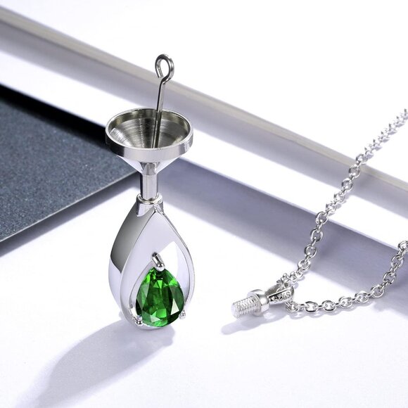 Sterling Silver Cremation Jewelry Teardrop Ashes Pendant Necklace Keepsake - Picture 2 of 5